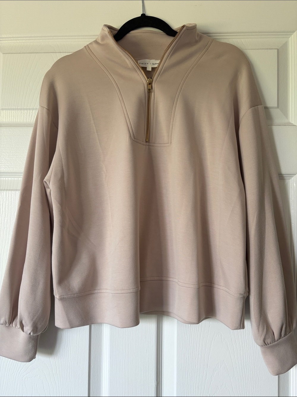 Entro Luxurious Tan Half-Zip Scuba Top with Gold Zipper
